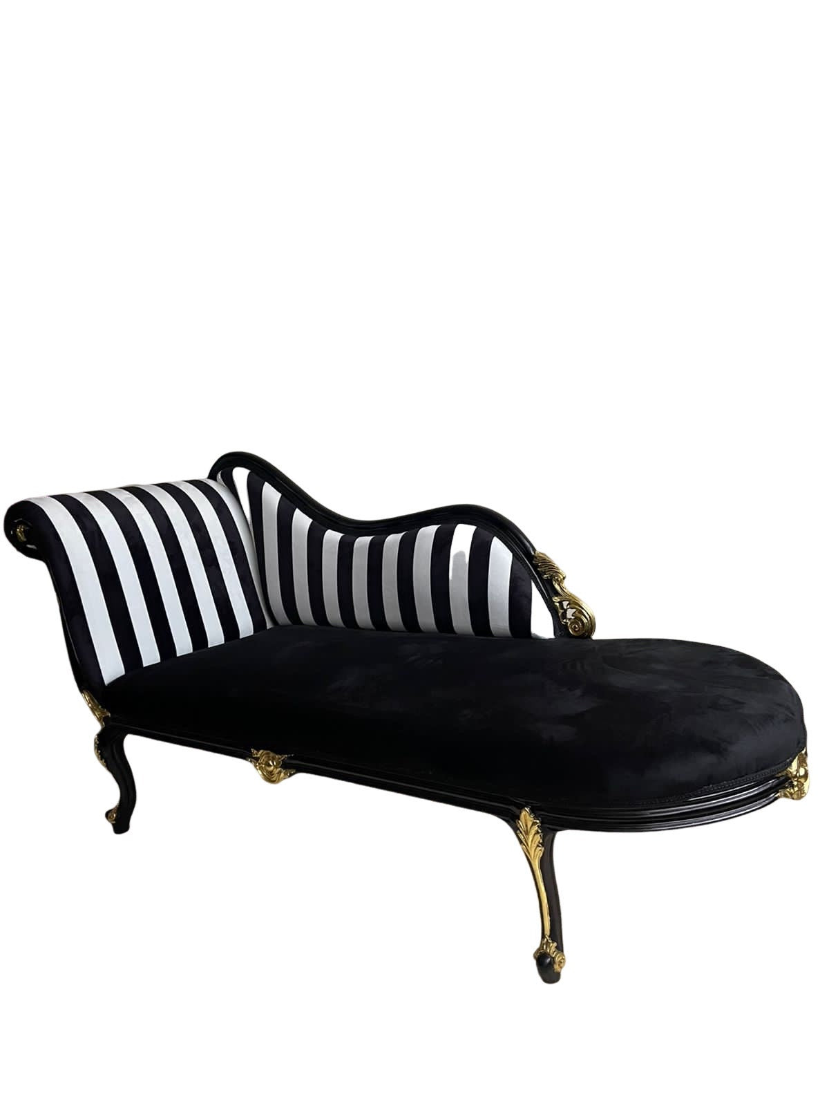 Louis XV Chaise Black/White Stripes / Black-Out Of Stock -Made to order