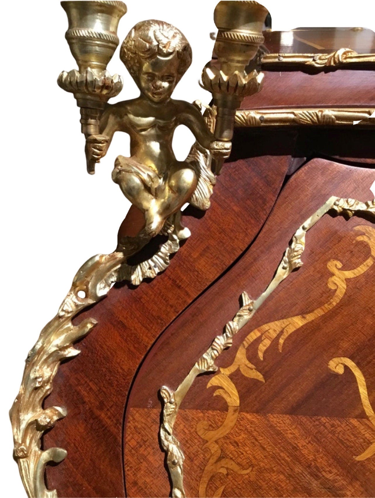 French Louis XV-Style Gilt Bronze Mahogany and Tulipwood Mounted Writing Desk