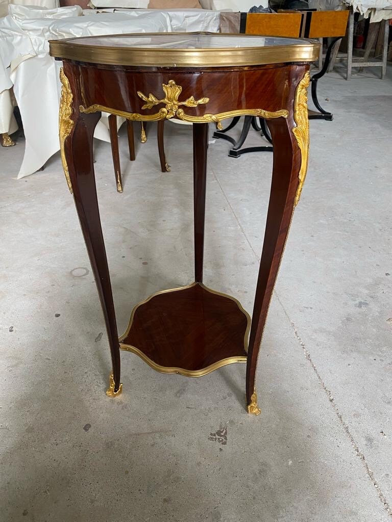 F.linke 20th Century French Salon mahogany Side Table - Marble top-Out Of Stock (Made-To-Order)