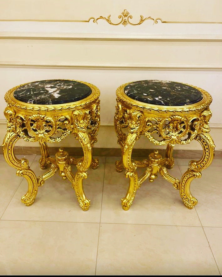 Louis XV gilded Marble Coffee Table Carved Wood Base