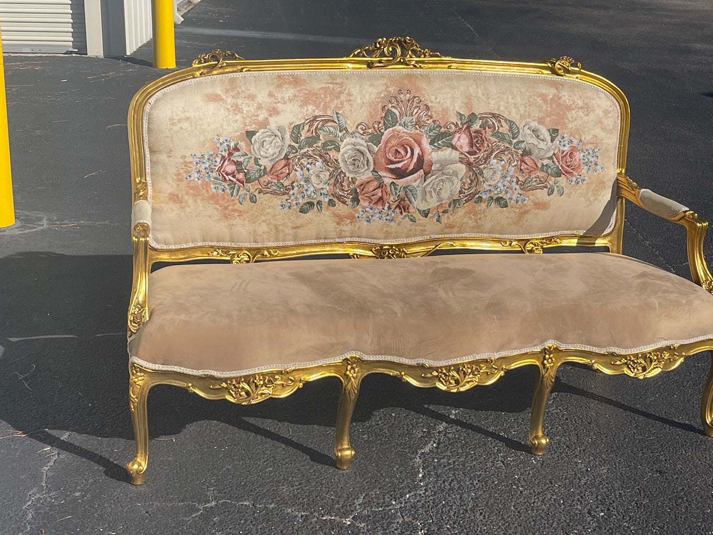 French Giltwood Settee set , Style Louis XVI, beige 19th Century ( 1 sofa + 2 chairs )