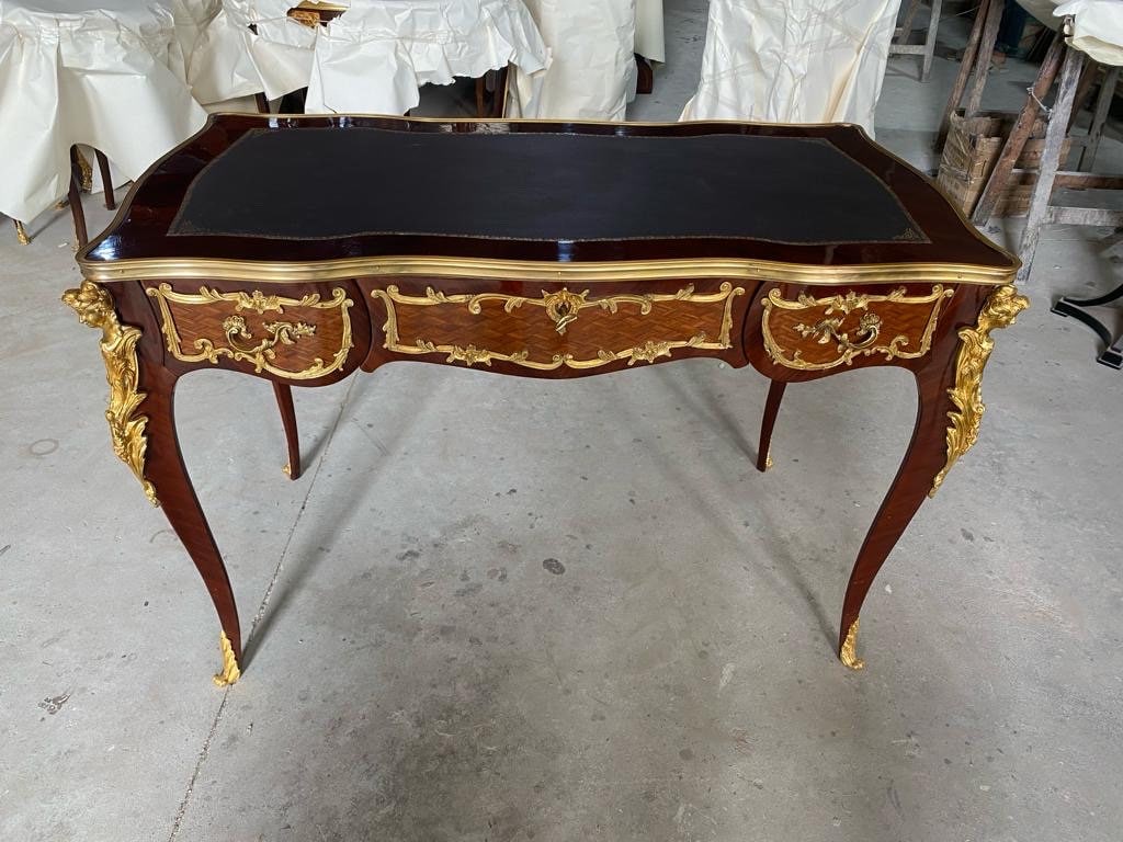 Late 19th Century Louis XV Style Gilt Bronze-Mounted Kingwood Bureau Plat Desk