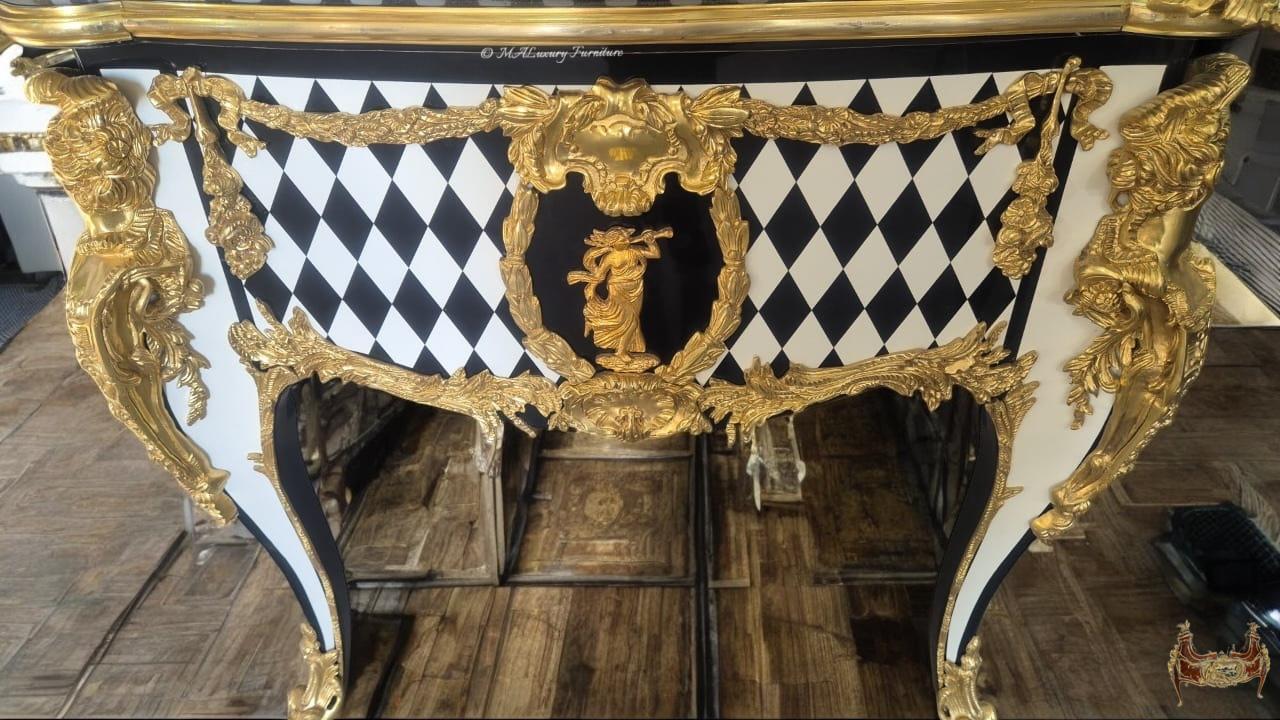 Unique Louis XV Style Harlequin Roll-Top Desk Gilded French Baroque Writing Desk- (See description)