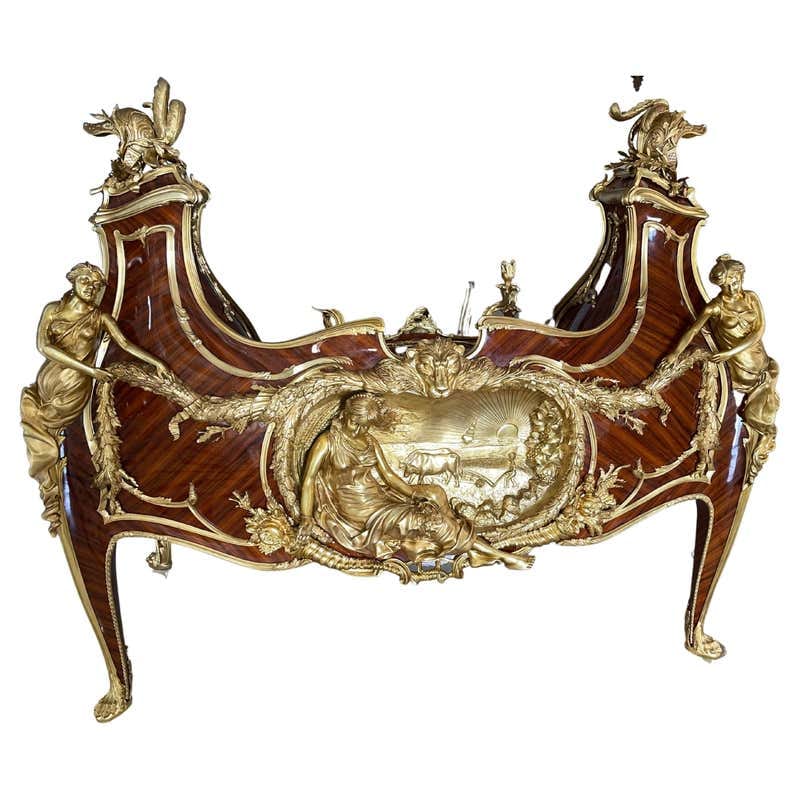 Hand-Carved Louis XV Settee – Gold Finish, Red Velvet, Floral