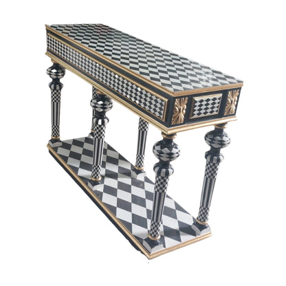 Courtly checkered Console Table-Black/white /Gold-Out Of Stock -Made to order