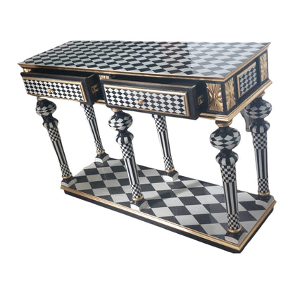 Courtly checkered Console Table-Black/white /Gold-Out Of Stock -Made to order
