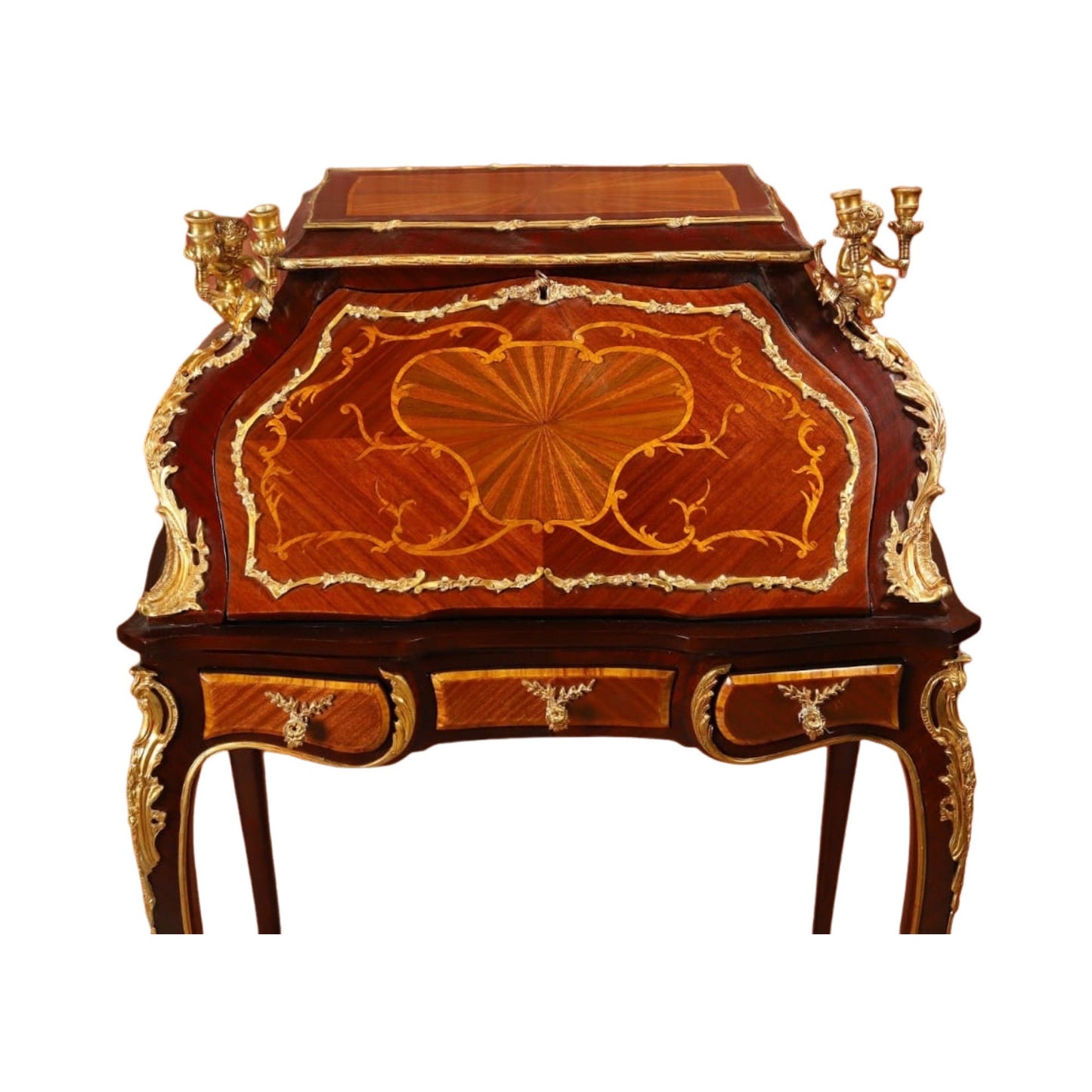 French Louis XV-Style Gilt Bronze Mahogany and Tulipwood Mounted Writing Desk