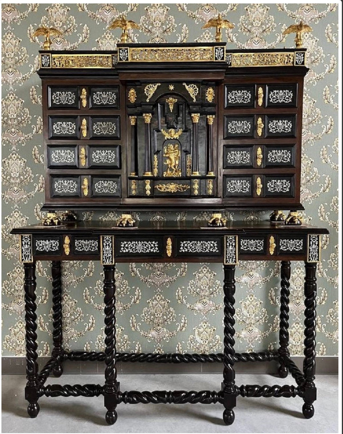 Baroque Cabinet & Console Table Set  Handcrafted Vintage-Inspired Accent Piece