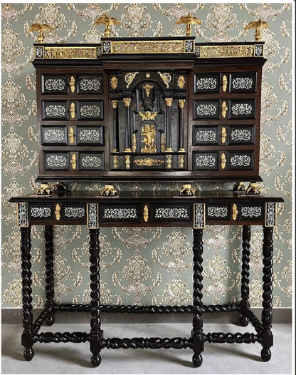 Baroque Cabinet & Console Table Set  Handcrafted Vintage-Inspired Accent Piece
