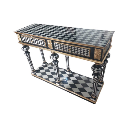 Courtly checkered Console Table-Black/white /Gold-Out Of Stock -Made to order