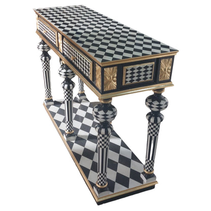 Courtly checkered Console Table-Black/white /Gold-Out Of Stock -Made to order