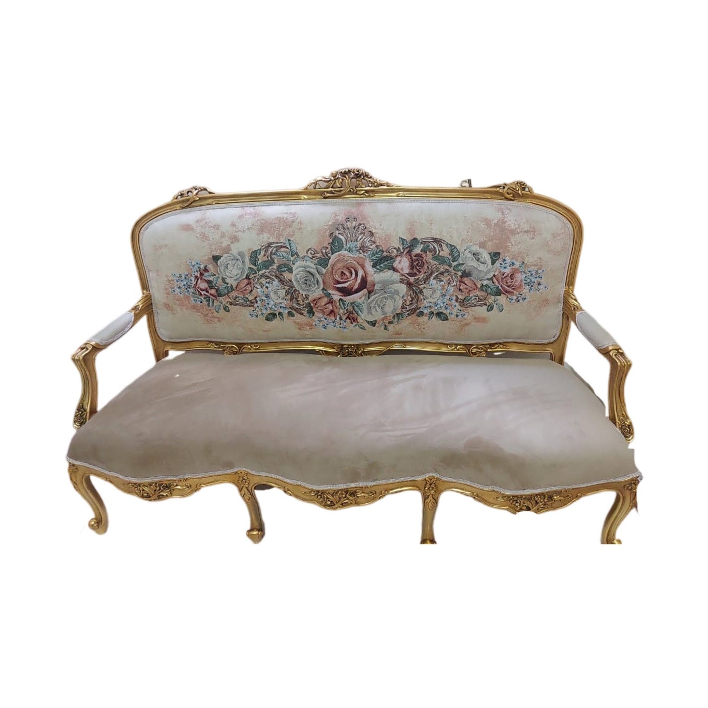 French Giltwood Settee set , Style Louis XVI, beige 19th Century ( 1 sofa + 2 chairs )