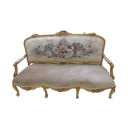 French Giltwood Settee set , Style Louis XVI, beige 19th Century ( 1 sofa + 2 chairs )