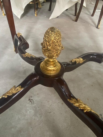 One of a kind French Marquetry Accent Round Table With gilded Bronze Mounts, Louis XVI Style-Out Of Stock -Made to order