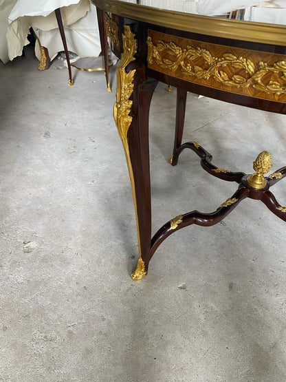 One of a kind French Marquetry Accent Round Table With gilded Bronze Mounts, Louis XVI Style-Out Of Stock -Made to order