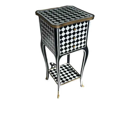Unique Courtly checkered side table- 3 Drawers Black /white