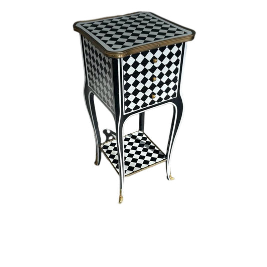 Unique Courtly checkered side table- 3 Drawers Black /white
