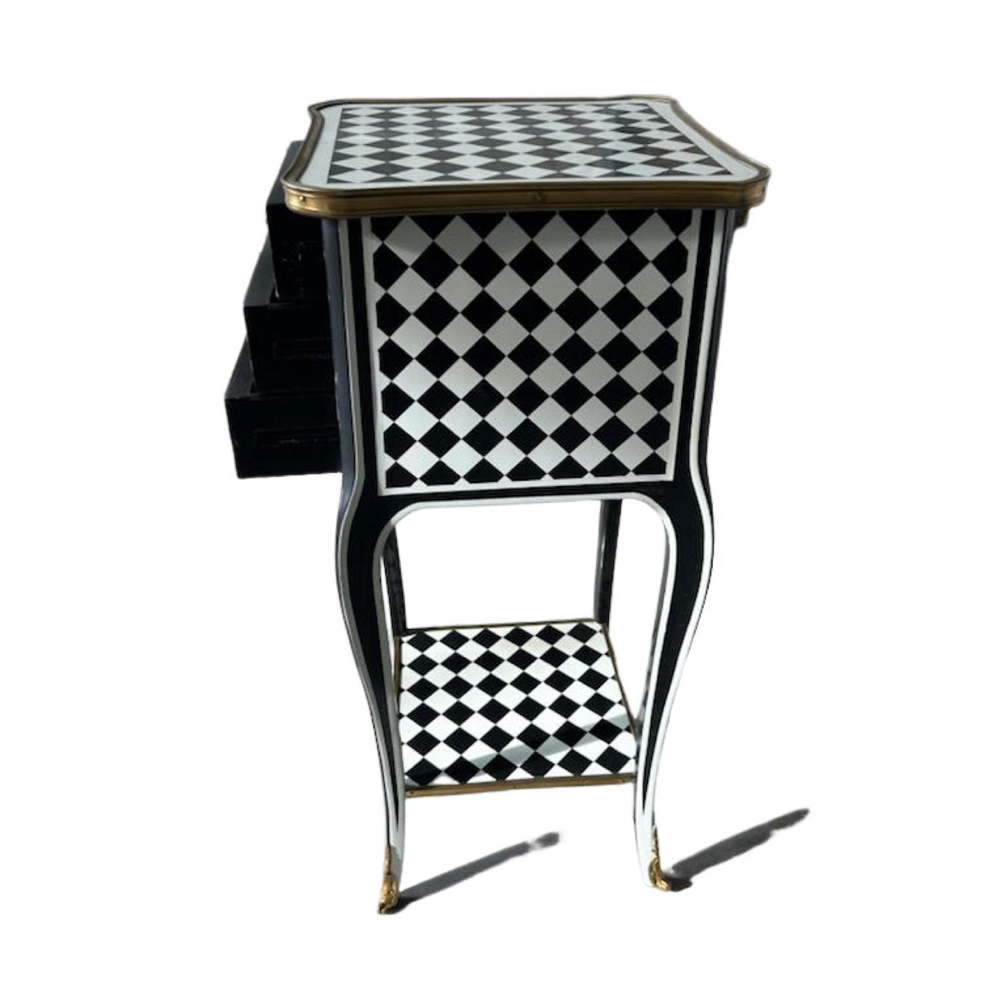 Unique Courtly checkered side table- 3 Drawers Black /white