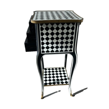 Unique Courtly checkered side table- 3 Drawers Black /white