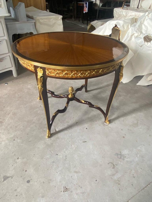 One of a kind French Marquetry Accent Round Table With gilded Bronze Mounts, Louis XVI Style-Out Of Stock -Made to order