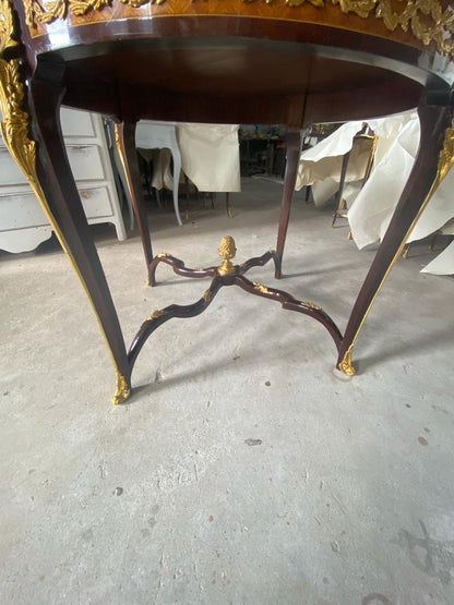 One of a kind French Marquetry Accent Round Table With gilded Bronze Mounts, Louis XVI Style-Out Of Stock -Made to order