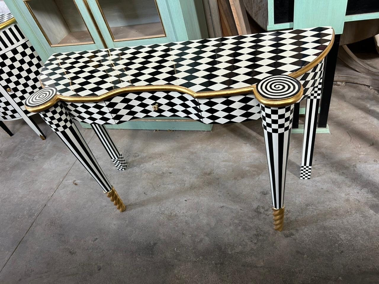 Courtly checkered Console Table-Black/white/Gold-Out Of Stock -Made to order