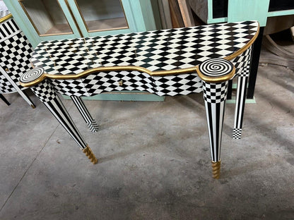 Courtly checkered Console Table-Black/white/Gold-Out Of Stock -Made to order