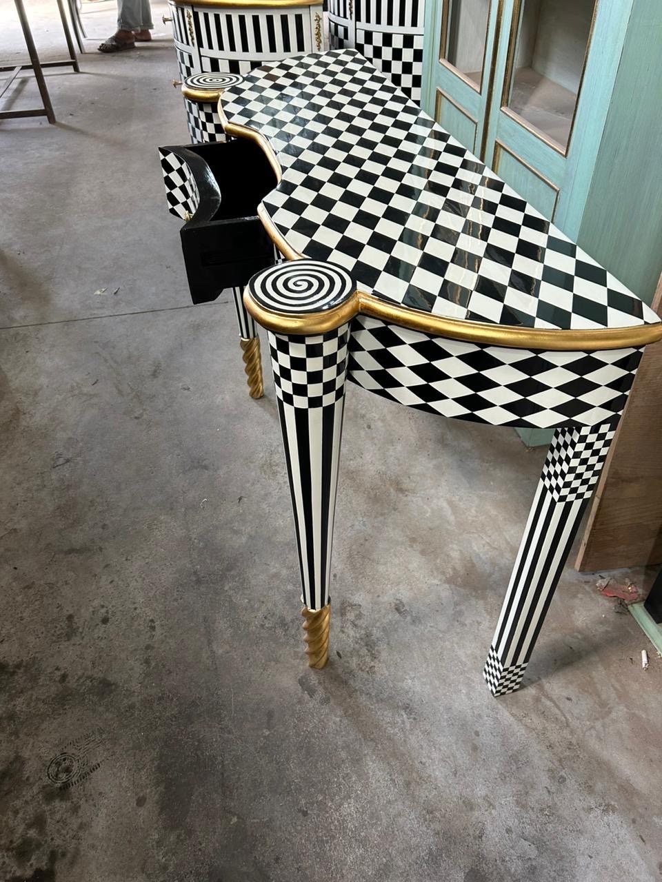 Courtly checkered Console Table-Black/white/Gold-Out Of Stock -Made to order