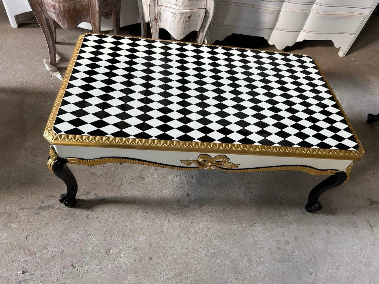 Unique Louis XV style coffee checkered table-Out Of Stock -Made to order