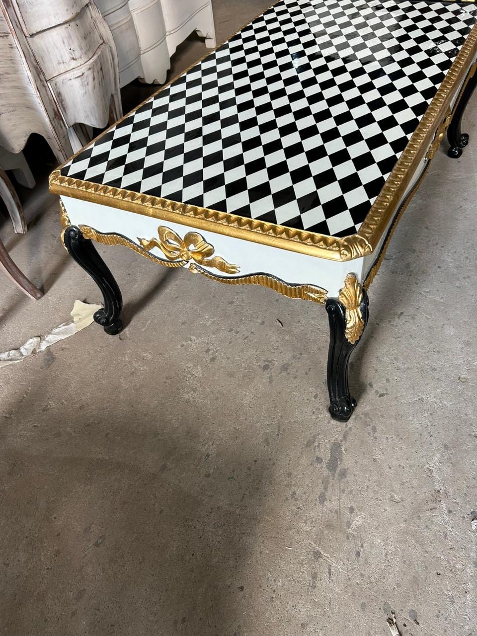 Unique Louis XV style coffee checkered table-Out Of Stock -Made to order