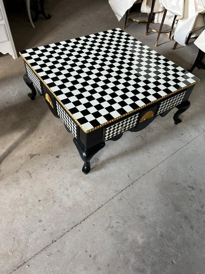 Louis XV style giltwood checkered table , blk/wht/gld 4 drawers-Out Of Stock -Made to order