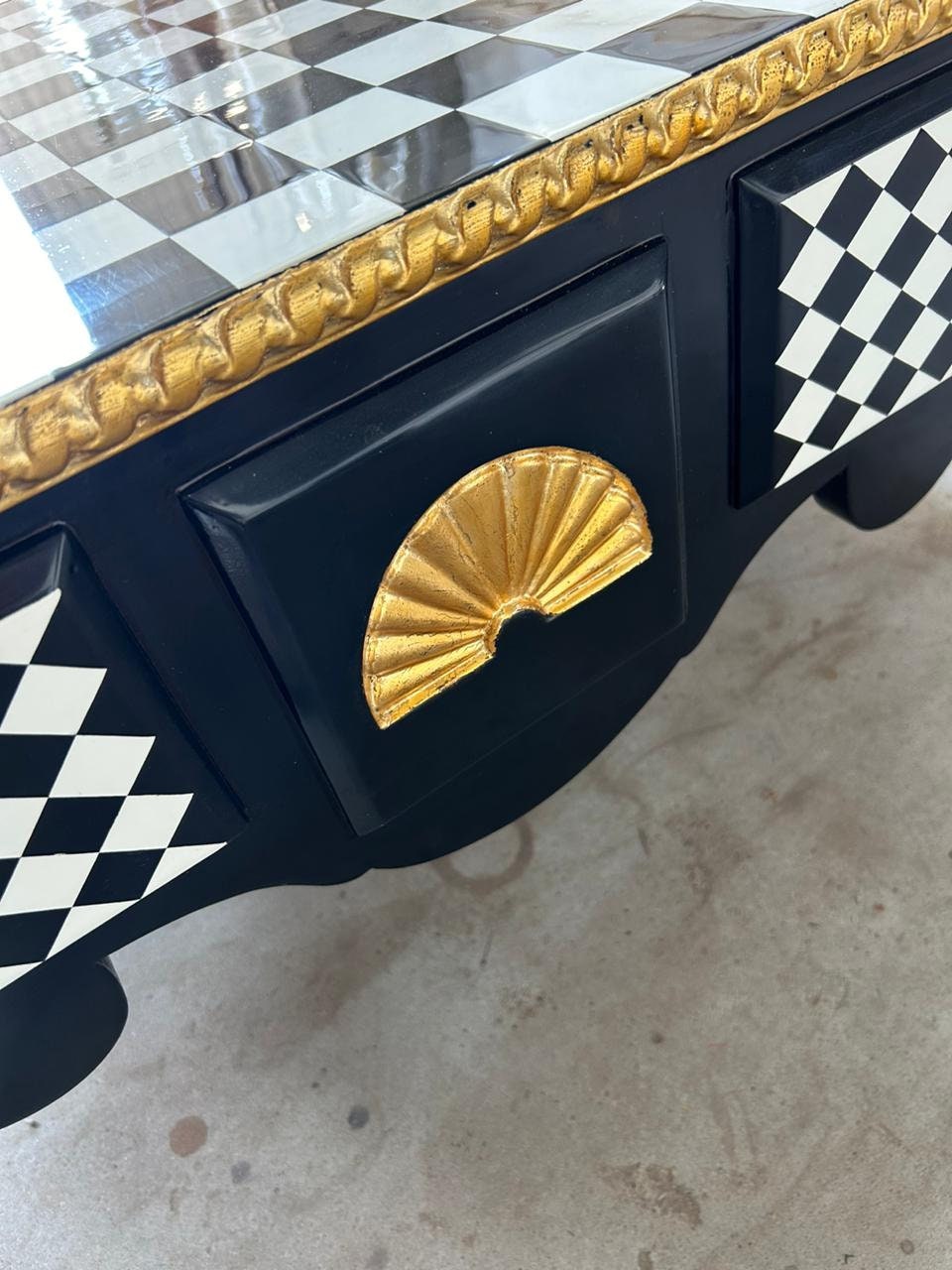 Louis XV style giltwood checkered table , blk/wht/gld 4 drawers-Out Of Stock -Made to order