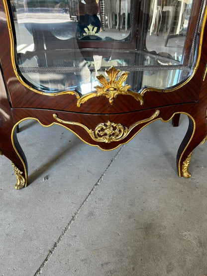 Unique Louis XV Glass baby Cabinet Mahogany Bronze Marble Top-Out Of Stock -Made to order