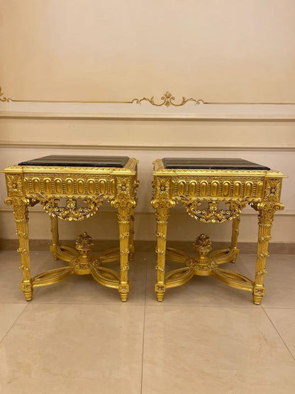 Louis XV  Luxury Handmade Giltwood Marble top End Table- set of 2