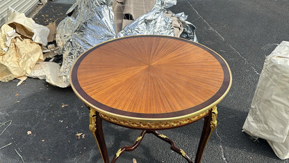 One of a kind French Marquetry Accent Round Table With gilded Bronze Mounts, Louis XVI Style-Out Of Stock -Made to order