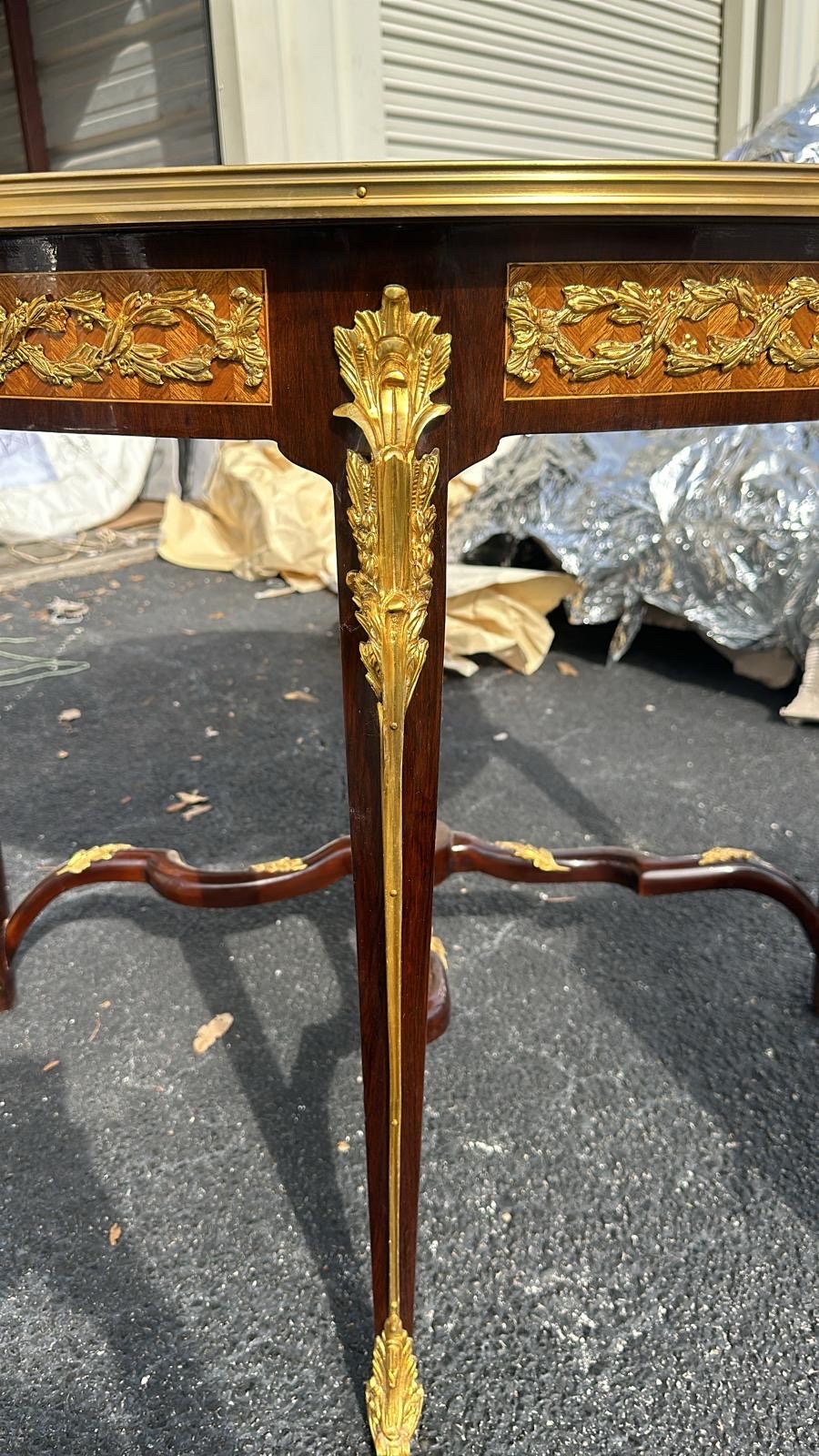 One of a kind French Marquetry Accent Round Table With gilded Bronze Mounts, Louis XVI Style-Out Of Stock -Made to order