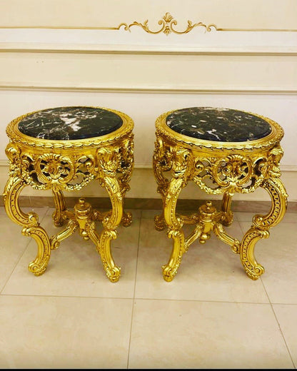 Louis XV gilded Marble Coffee Table Carved Wood Base