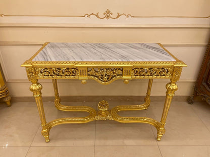 French Luxury Louis xv style entryway Giltwood Marble top console Table- gold/white-Out Of Stock -Made to order