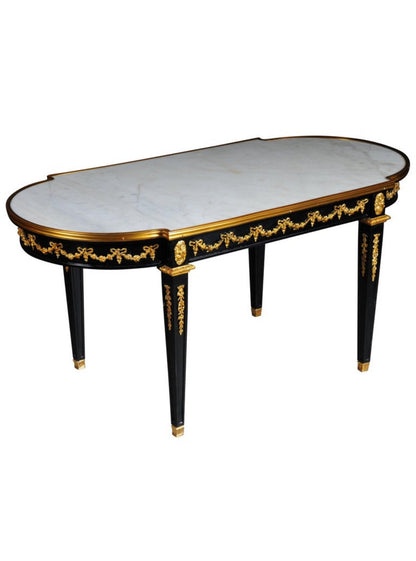 Designer Couch Table in Louis XVI Black, White Marble