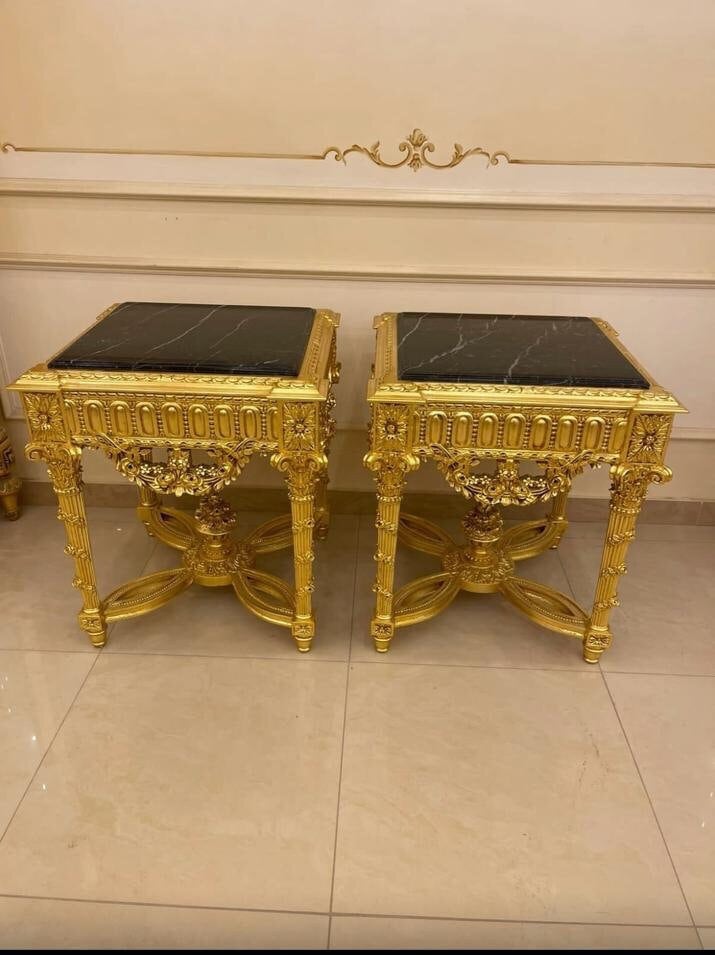 Louis XV  Luxury Handmade Giltwood Marble top End Table- set of 2