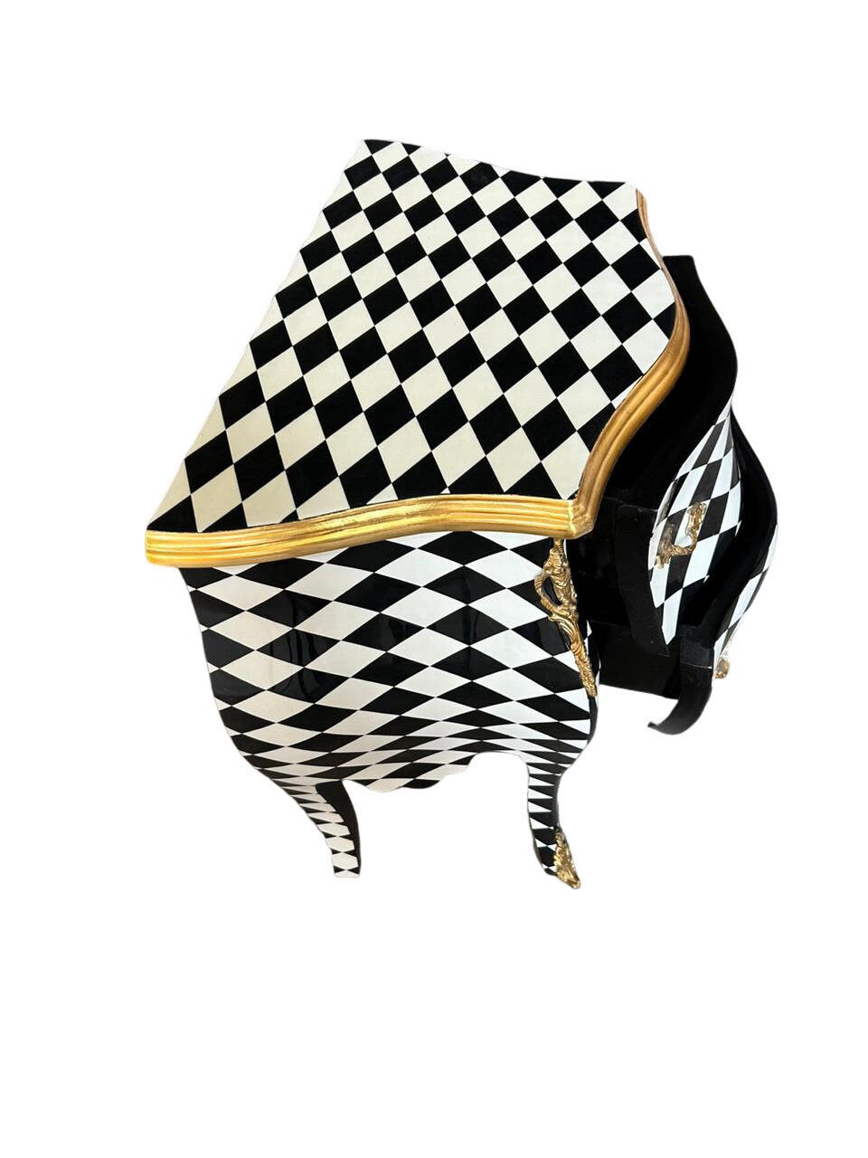 Louis XV Courtly checkered chest 2 drawers , Blk/Wht/gld— 25.5 W in-Out Of Stock -Made to order