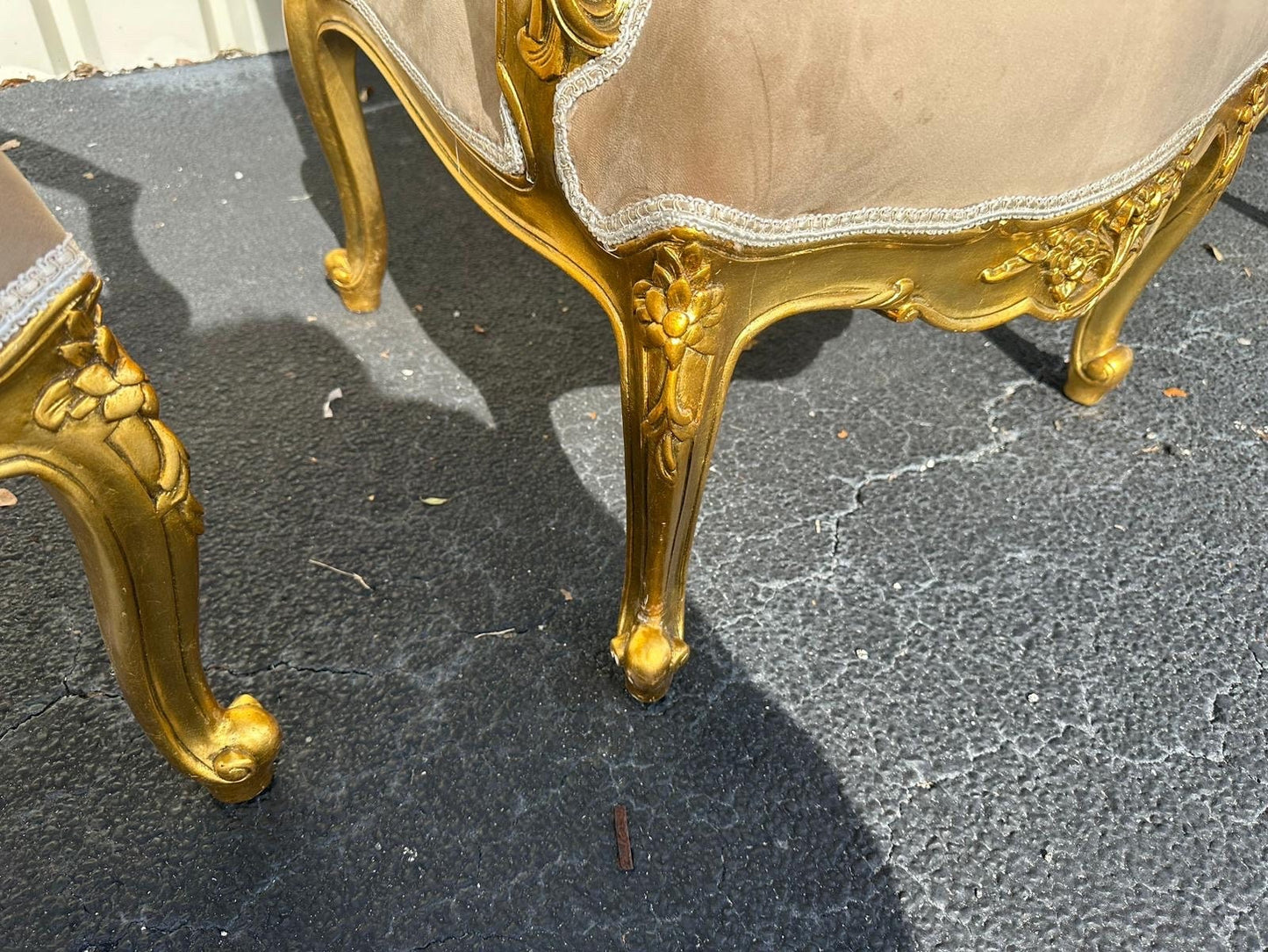 French Giltwood Settee set , Style Louis XVI, beige 19th Century ( 1 sofa + 2 chairs )