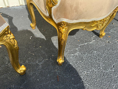 French Giltwood Settee set , Style Louis XVI, beige 19th Century ( 1 sofa + 2 chairs )