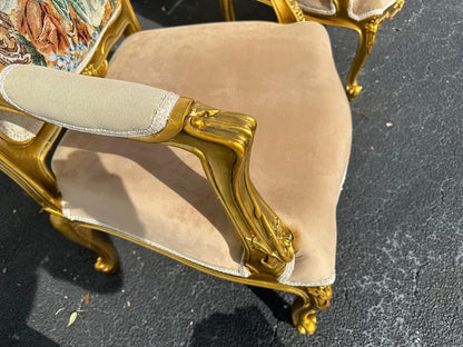 French Giltwood Settee set , Style Louis XVI, beige 19th Century ( 1 sofa + 2 chairs )