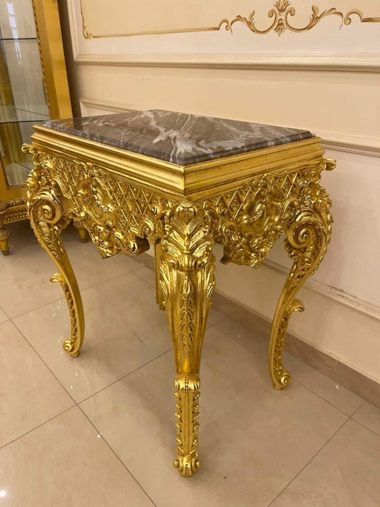 French Luxury Louis xv style entryway Giltwood Marble top console Table