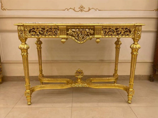 French Luxury Louis xv style entryway Giltwood Marble top console Table- gold/white-Out Of Stock -Made to order