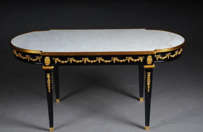 Designer Couch Table in Louis XVI Black, White Marble