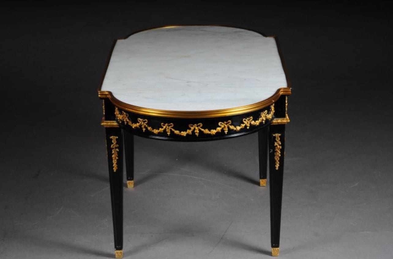 Designer Couch Table in Louis XVI Black, White Marble