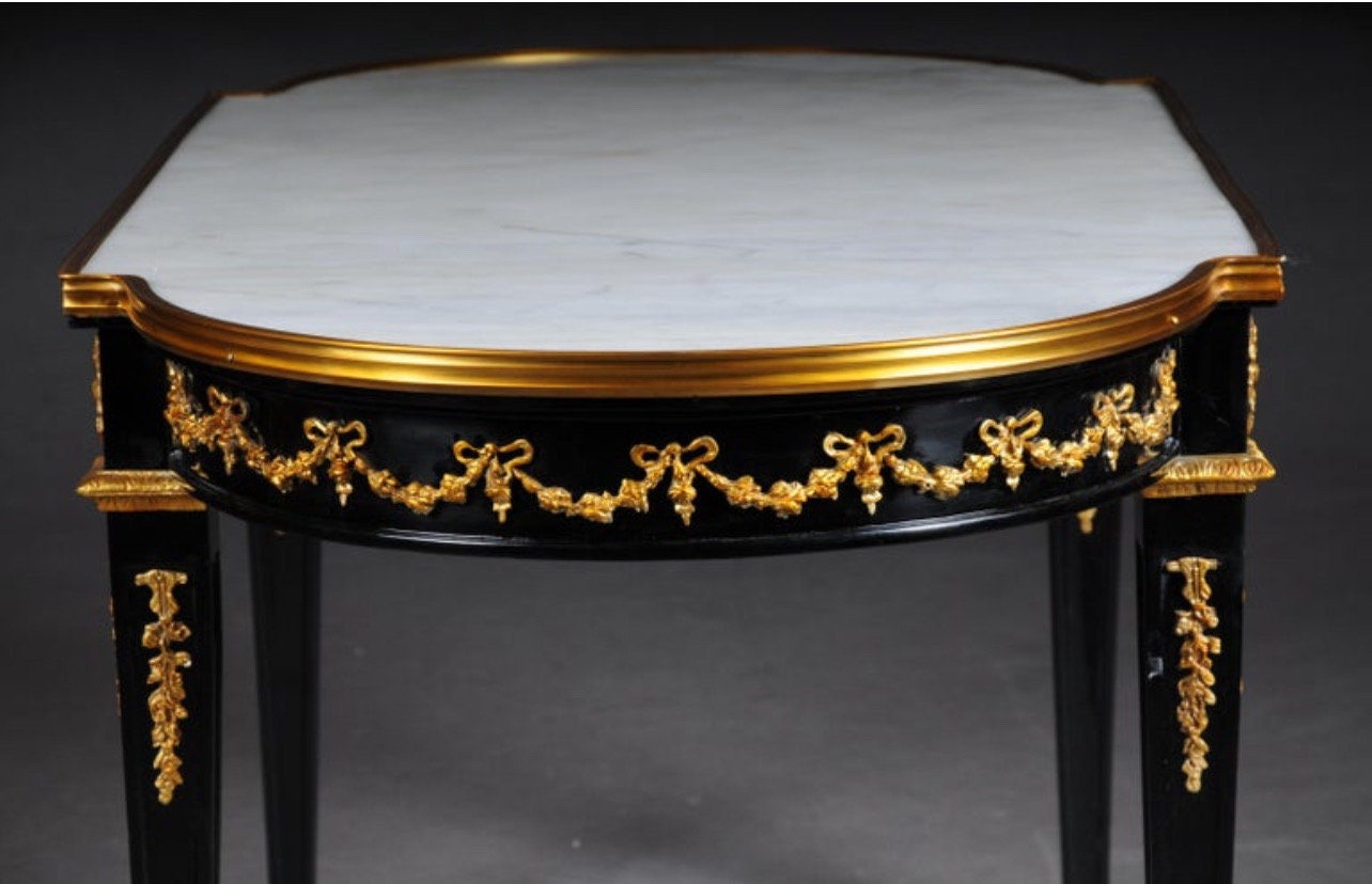 Designer Couch Table in Louis XVI Black, White Marble