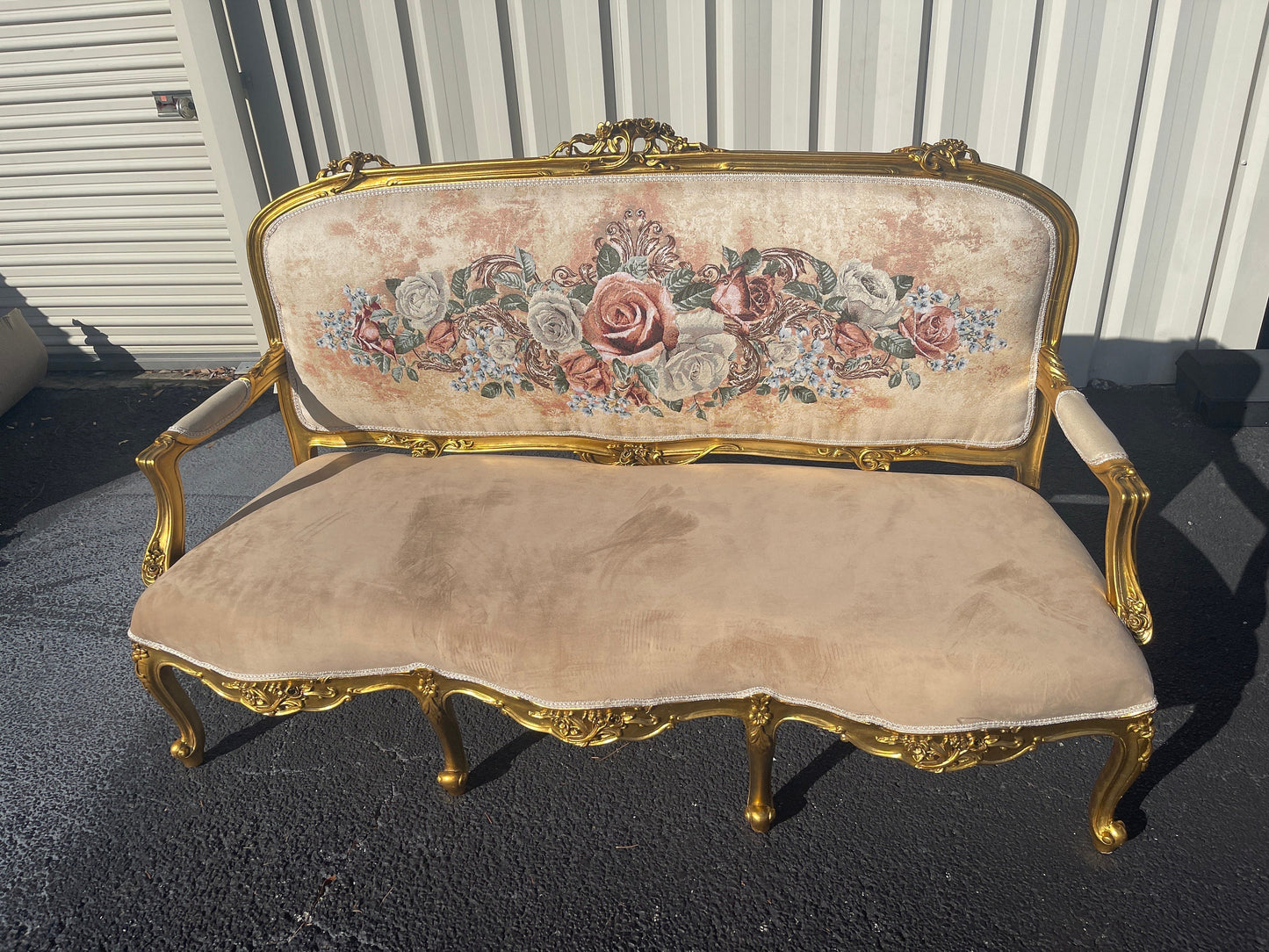 French Giltwood Settee set , Style Louis XVI, beige 19th Century ( 1 sofa + 2 chairs )